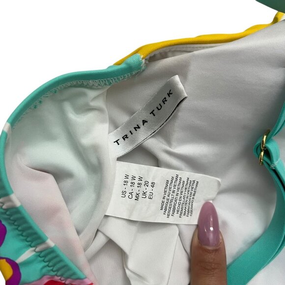 Trina Turk Plus Multicolor One Shoulder Asymmetric One‎ Piece Swimsuit 18W - Picture 5 of 10